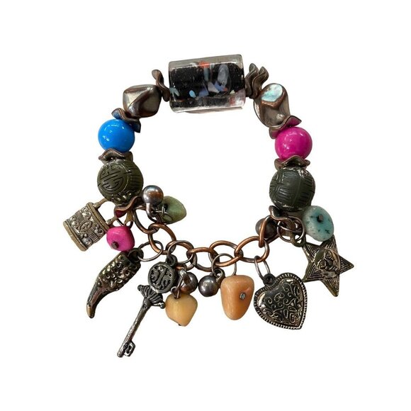 Stretch Large Wrist Bracelet Charm Chunky Heart Key  Lock Star Beads - Picture 7 of 10